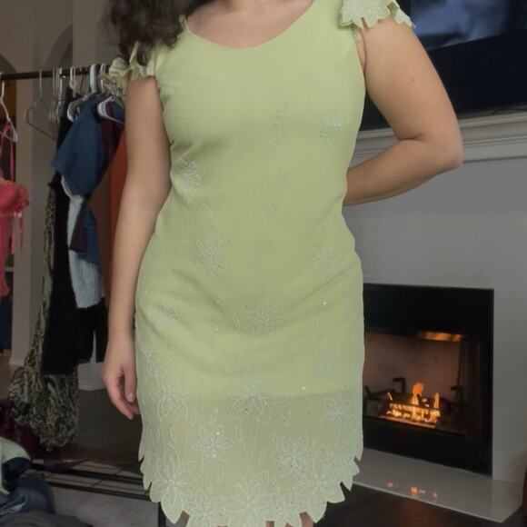 Amazing Vintage 90s Soft Green Tinker Bell Beaded Dress - Picture 7 of 7